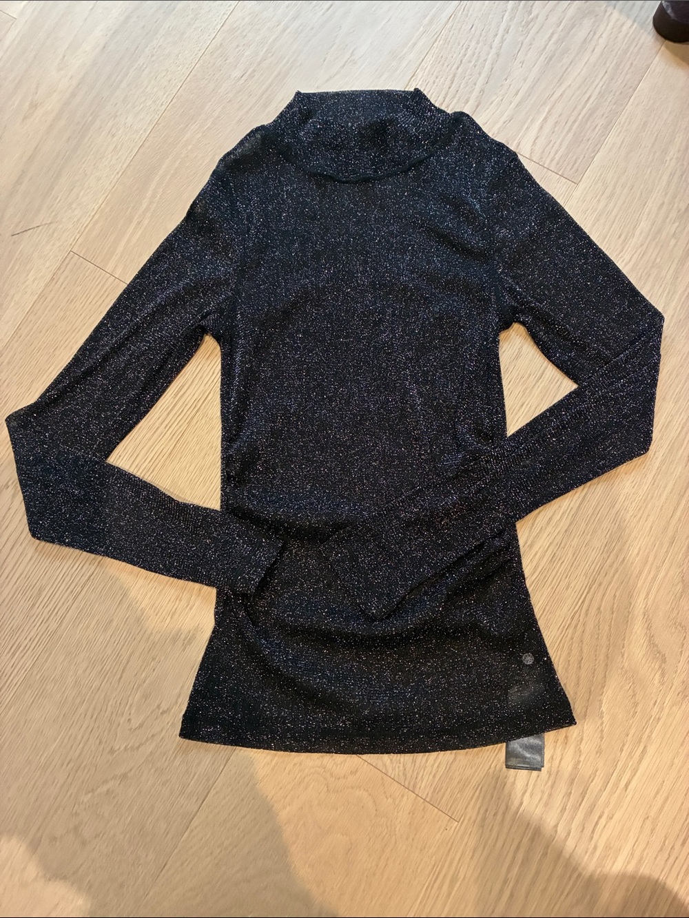 All saints sheer Black Sparkle mock neck Long-Sleeve Top